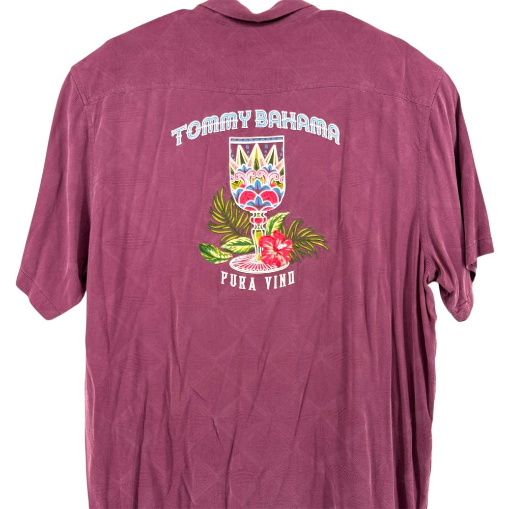 Tommy Bahama Pura Vino Silk Camp Shirt Mens XXXL Purple Diamond Jacquard Wine